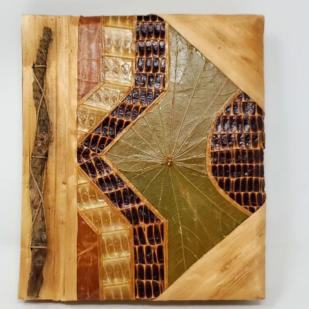 Photo Album Scrapbook Wood and Natural Leaves